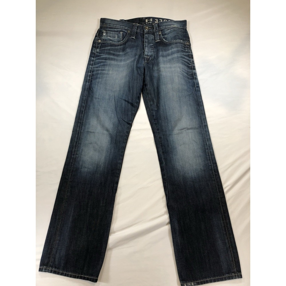 G-STAR RAW MEN'S JEANS 3301 STRAIGHT W31 L32 BLUE‎ DENIM VINTAGE AGED DISTRESSED